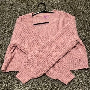 Miami Pink V-Neck Sweater with Ribbed Texture